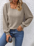 Rarove- Vintage Square Neck Lantern Sleeve Tops Women Solid Color Long Sleeve Blouses Women Autumn Winter Fashion Loose Shirt
