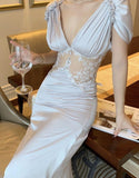 RAROVE Women Elegant Summer Deep V Midi Dress Prom Evening Bodycon Party Birthday Club Fashion Clothing