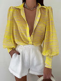 Rarove- Luxury Printed Blouse Female Long Sleeve Stand Collar Button Tops Women Summer Elegant Multicolour Thin Shirt