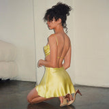 Rarove  Elegant Backless Slip Dress For Women Summer Outfits Club Party Satin Cut Out Sundress Spaghetti Strap Dress