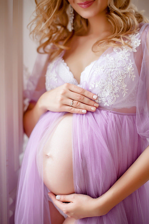 Rarove Cute Tulle Maternity Dresses For Photo Shooting Sexy Perspective Pregnancy Photography Dress Split Mesh Pregnant Women Maxi Gown