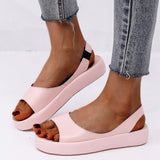 Rarove Pink PU Leather Platform Sandals Women Casual Solid Color Flat Sandals Woman Summer Open Toe Comfy Beach Sandalias