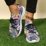 Rarove Fashion Sneakers For Women Flower Print Lace-Up Casual Shoes Outdoor Breathable Running Footwear Lady Vulcanized Shoe Plus Size
