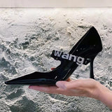 RAROVE New Women Sandals Square Toe High Heel Shoes Woman Crystal Letters Decor Women Pumps Prom Dress Shoes Gladiator Sandal