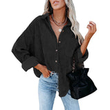Rarove 2023 Autumn Fashion Vintage Corduroy Blouse Jacket Strip Shirt Women Cotton Casual Tops Button Pocket Loose Blouse Outwear