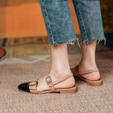 RAROVE 2023 Retro Ladies Flats Elegant Metal Buckle Fashionable Female Sandals Square Toe Office Color-Stitching Women's Single Shoes