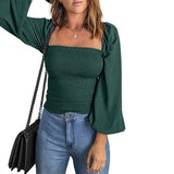 Rarove 2023  Autumn Fashion Women Long Sleeve Off Shoulder Cropped Tops Lace Up Corset Blouse Solid Pleated Blouse Ladies Shirt