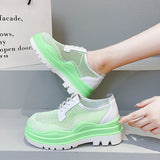 Rarove Breathable Mesh Sneakers For Women Summer Lace Up Wedges Casual Shoes Woman Thick Sole Platform Walking Shoes Female