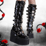 RAROVE Halloween Brand Design Big Size 43 Black Gothic Style Cool Punk Motorcycles Boots Female Platform Wedges High Heels Calf Boots Women Shoes