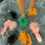 Rarove Back to School Large Size NEW Summer Rome Fashion Furry Cross-Tied Women Pumps 2022 Sexy 11CM Thin High Heel Lace-Up Dress Party Ladies Sandals
