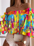 Rarove Women Off Shoulder Ruffled Trim Shirring Shirt Female Top Summer Casual Long Sleeve Colorful Tighten Waist Blouse Tops
