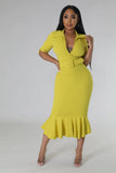 Rarove Women's Formal Dress POLP Collar Elegant Ruffle trim Women's Fashion Casual Belt  Evening Dress For Women 2023