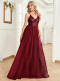 Rarove Women Elegant Red Wedding Prom V-Neck Cocktail Dress 2023 Tulle Sequin Evening Dress Party Long Gown Vestidos