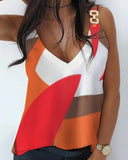 Rarove Women's Elegant Fashion Summer Sleeveless V-Neck Metal Button Print Strap Top Shirt Tank Top Women's Dress