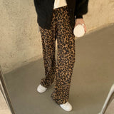 Rarove Black Fridy Fashion Leopard Women's Pants 2024 Summer Casual Elastic High Waist Wide Leg Pants Woman Streetwear Hip-Hop Trousers