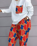 Rarove Black Friday Long Sleeve Women Loose 2 Piece Set Drawstring Design Pockets Plaid Print Long Sleeve Top & Pants Set Tracksuits Outfits