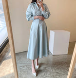 RAROVE Spring Elegant Office Lady Vintage Office Puff Sleeve Shirt Dress Women Casual Single-Breasted A-Line Dresses