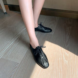 RAROVE Halloween Spring/Autumn Women Flats Solid Split Leather Lace-Up Concise Shoes Women Round Toe Casual Shoes Cross Female Shoes