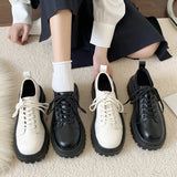 Rarove Spring Autumn Fashion Oxford Shoes For Women Med Heels Platform Black Flats Woman Lace Up PU Leather Office Shoes Women