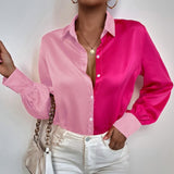 Rarove Silk Satin Women Shirt Loose Casual Top Button Up Office Ladies Shirt 2023 Autumn Long Sleeve Blouse Fashion Tops Chemise
