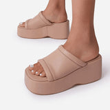 Rarove Women's Slippers Square Toe Leather Platform Ladies Shoes Summer Fashion Thick Bottom Female Slipper Woman Flip-Flops
