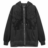 Rarove Y2K Gothic Skeleton Print Hoodie Women Harajuku Hip Hop Oversized Zipper Jacket Autumn Winter Vintage Loose Hooded Sweatshirts