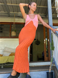 Rarove  Panelled Backless Knit Dress For Women Beachwear Summer Elegant Fashion Sleeveless Shift Dresses Clothes