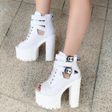 RAROVE Halloween 2022 Spring Women's Summer Boot Block High Heeled Black White Fashionable Gothic Cool Sandals Shoes Big Size 43 GIGIFOX