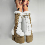 RAROVE Halloween New Brand Design Goth Warm Fur Goth Women's Boots Chunky High Heels Platform Cosplay Winter Shoes Woman Size 43