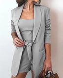Rarove Women Elegant Blazer Sets Autumn Formal Office Lady OL Shorts Top Sets Solid Top & Blazer Coat & Shorts Sets