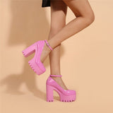 Rarove 2023 New Women's High Heel Summer Shoes Thick Heel Ankle Strap Sexy Fashion Sweet Pink Fashion Square Heel Large Heel Shoes