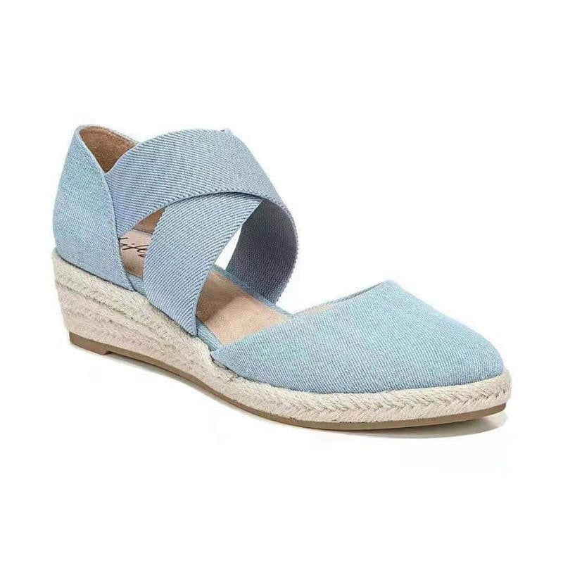 Rarove  Women Sandals Summer Fashion Solid Color Espadrilles Casual Cross Belt Casual Wedge Sandal Fashion Outdoor Beach Ladies Shoes