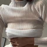 Rarove Thanksgiving 2023 Autumn See Through Sexy T-Shirts Tees Turtleneck Y2K Tops Fashion Women Long Sleeve Streetwear Slim Clothes Elegant 21979