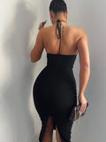 Rarove  Cut It Out Backless Slip Midi Dress For Women Elegant Fashion Sleeveless Solid Club Party Dresses Clothes