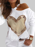 Rarove Back to School Women Fashion Casual Heart Print  Sequin Decor Blouse Pullovers Tee Tops Fashion Long Sleeve Casual Blouse Top