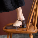 Rarove Thanksgiving Spring/Autumn Cow Leather Women Shoes Square Toe Cover Heel High Heel Pumps Solid Concise Chunky Heel Black/Beige Shoes Women