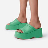 Rarove Women's Slippers Square Toe Leather Platform Ladies Shoes Summer Fashion Thick Bottom Female Slipper Woman Flip-Flops