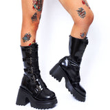 RAROVE Halloween Fashionable Trendy Black White Gothic Platform Buckles Chains Punk Rivets Combat Motorcycle Boots Shoes For Women 2022