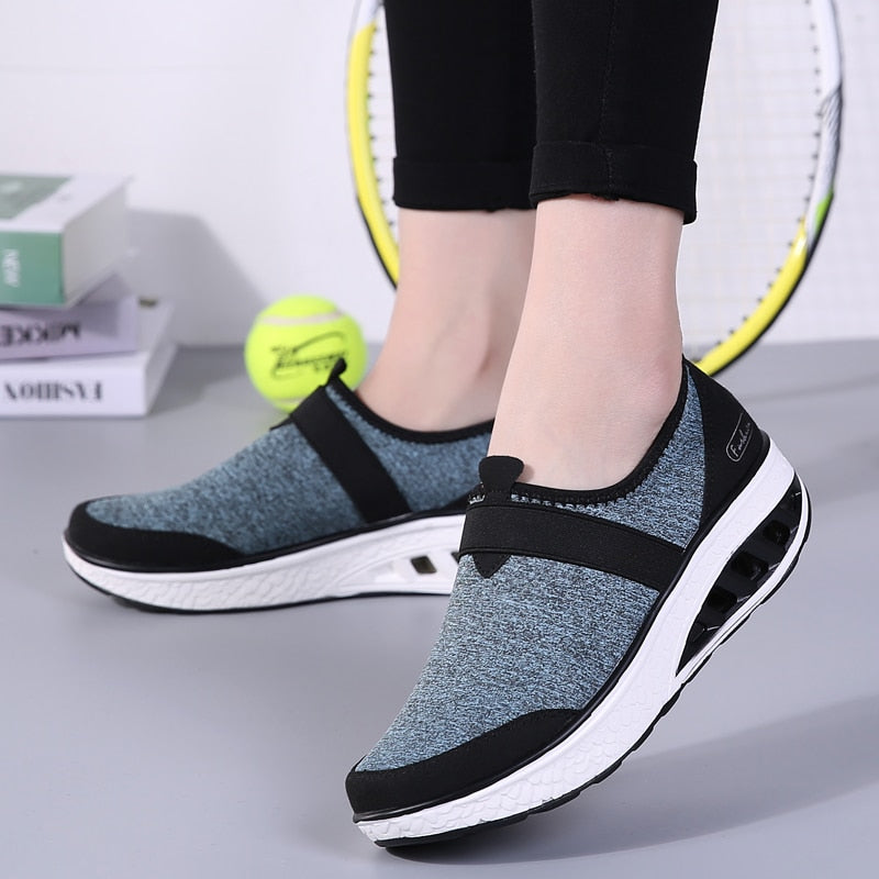 Rarove Women Sneakers Outdoor Breathable Flying Sport Running Shoes Female Slim Fitness Damping High Heels Shoes Big Size 35