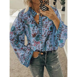 Rarove- Vintage Bird Flower Printed Blouse Women V Neck Button Long Sleeve Tops Autumn Chic Shirts Oversize 5Xl