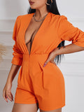 Rarove Women Fashion V Neck Puff Sleeve Plunge Zipper Pocket Design Romper Party Club Romper Female Playsuit Overalls