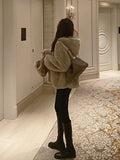 RAROVE 2023 New Women Autumn Winter Casual Fashion Korean Style Version Teddy Faux Fur Coat Furry  Hooded Jacket Female