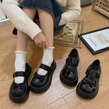 Rarove Japanese Style Bowknot Lolita Shoes Woman Patent Leather Chunky Mary Jane Women Pumps Thick Bottom Black Platform Shoes