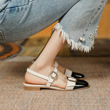 RAROVE 2023 Retro Ladies Flats Elegant Metal Buckle Fashionable Female Sandals Square Toe Office Color-Stitching Women's Single Shoes