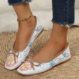 Rarove Vintage White Embroidered Flats Women Casual Slip On Moccasin Shoes Woman Spring Summer Soft Sole Bow Ladies Loafers