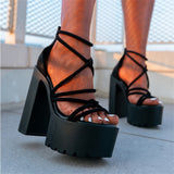 RAROVE Halloween Brand  Fashionable Trendy Gothic Black Platform Super High Heels Party Ladies Gladiator Summer Sandals Shoes Women