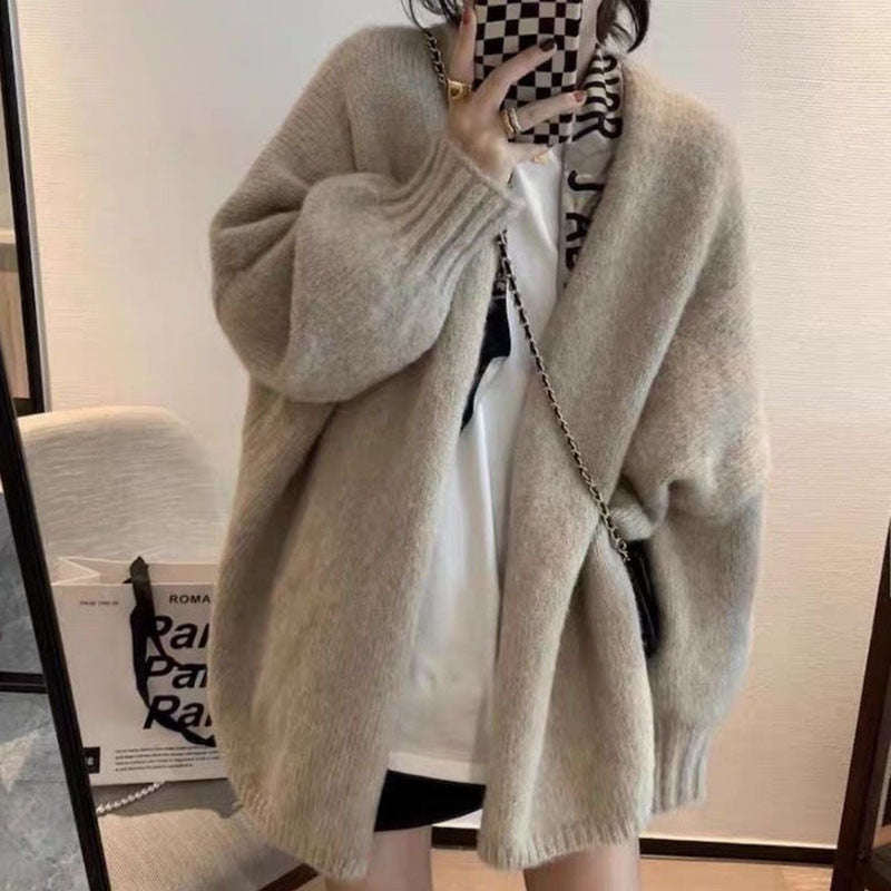 Rarove Autumn Winter Thicken Warm Sweaters Women Casual Lazy Wind Soft Sweater Cardigan Female Solid Color Loose Knitted Coat