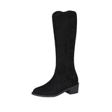 Rarove New Women Knee Boots Solid Color Suede Winter Warm Comfortable Female Shoes Point Toe Sexy Zipper Low Heel Retro Long Boot Botas