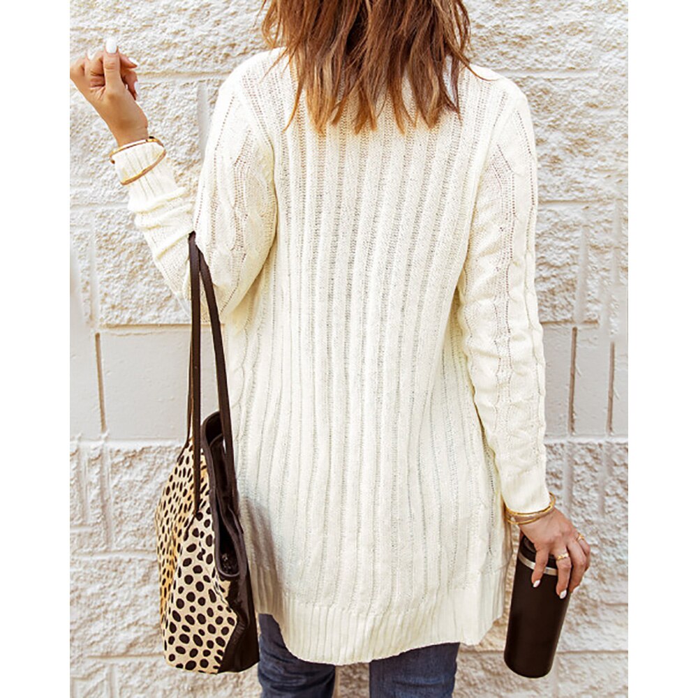 Rarove Women Sweater Coat Spring Autumn Long Sleeve Loose Knitted Solid Color Pocket Button Design Braided Cardigan Sweaters Tops