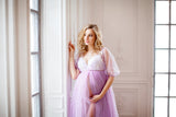 Rarove Cute Tulle Maternity Dresses For Photo Shooting Sexy Perspective Pregnancy Photography Dress Split Mesh Pregnant Women Maxi Gown